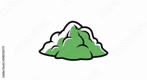 A cartoonish green mound with a white outline and black border