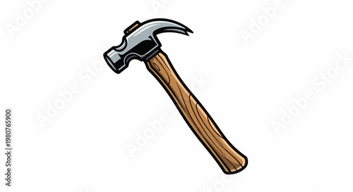 A cartoon-style claw hammer with a metallic head and wooden handle