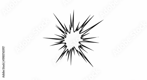A black abstract starburst explosion symbol with sharp radiating lines on a white background