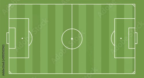 A bird's-eye view of a clean, green soccer field with white markings
