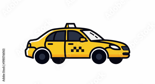 A bright yellow sedan car, a common taxi, is depicted graphically