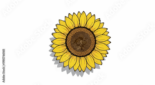 A brightly colored sunflower with yellow petals and a brown textured center
