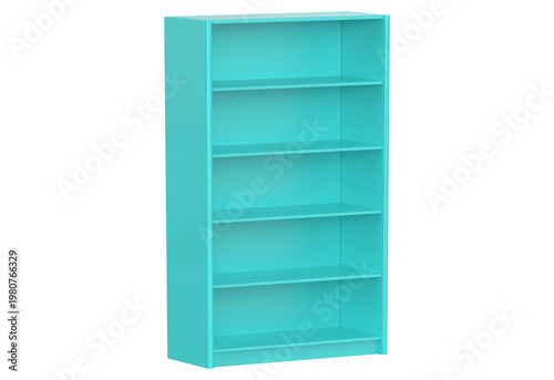 Modern turquoise three-tiered open shelving unit with clean lines and minimalist design isolated on transparent background