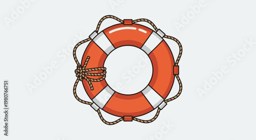 A cartoon orange life preserver with white stripes and rope
