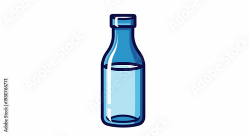 A blue cartoon bottle filled with clear liquid, on a white background