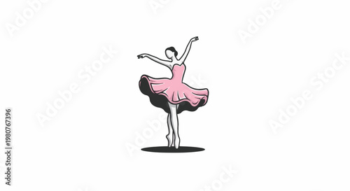 A ballerina in a pink tutu gracefully poses on pointe