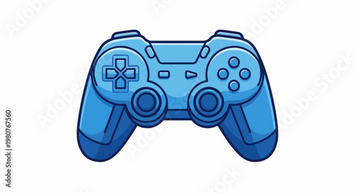 A blue pixelated video game controller with a directional pad and buttons