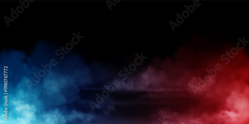 VS Concept - Bright red and blue smoke clouds billowing against a transparent background. Abstract steam for versus design projects, battle action scenes. Confrontational double exposure effect.