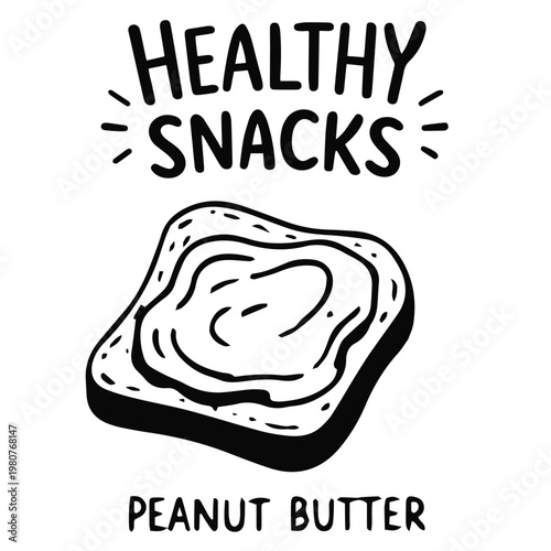 Healthy snacks peanut butter toast doodle illustration with spread and bread
