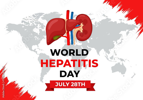 World hepatitis day on july 28th with liver illustration