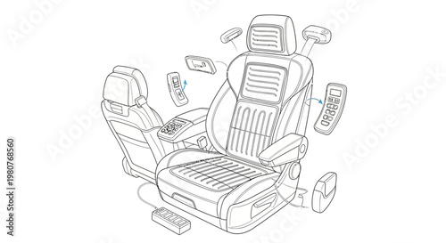 Car seat disassembled into components parts.