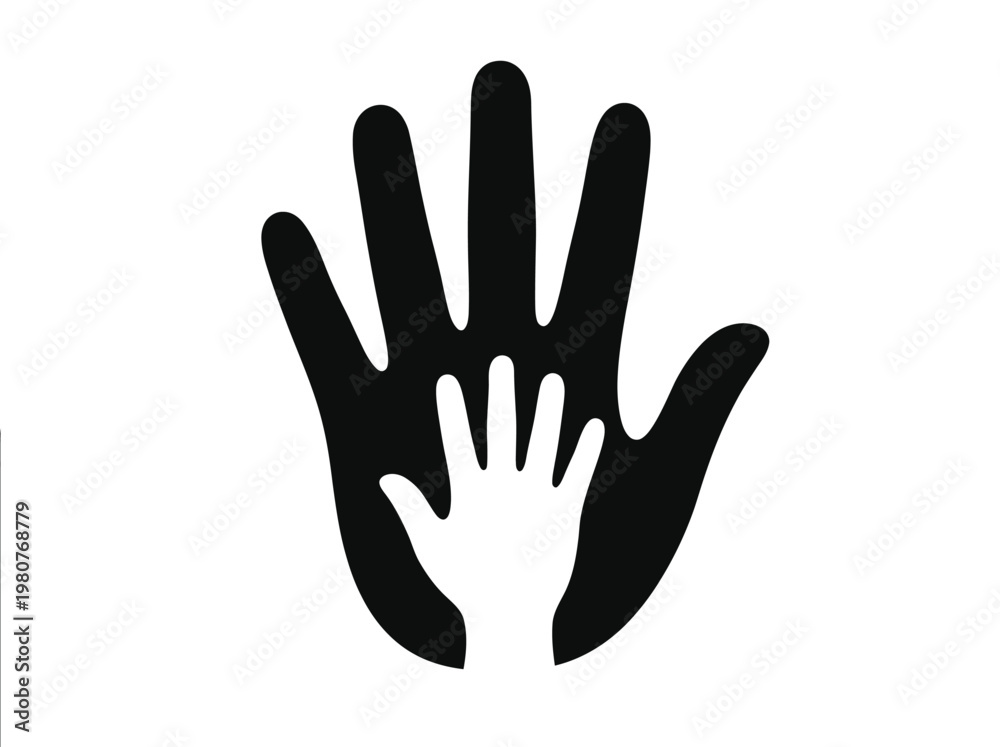 Obraz premium Adult and Child Hand Silhouette Icon for Family Support, Protection, and Care Symbolism