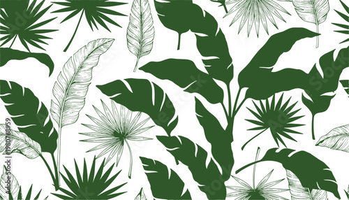 Colorful vector illustration of tropical leaf pattern symbolizing nature, freshness, and lush design