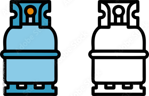 Refillable Gas Cylinder Tank Blue and Outline Vektor