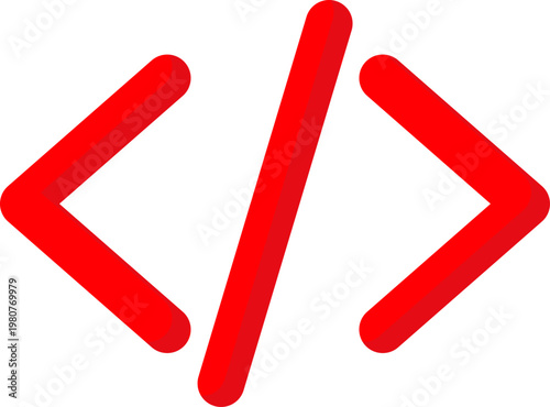 Red programming script tag vector icon for software development and coding