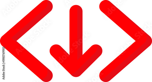 Red code download vector icon for software update and programming installation