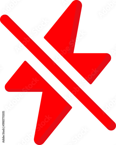 Red flash icon with diagonal line for power off or disconnected