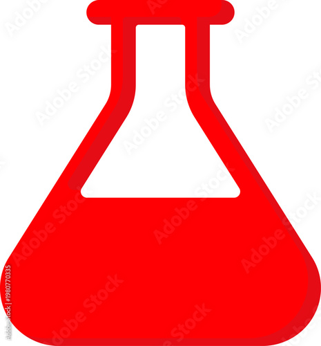 Red science lab flask vector icon for chemistry experiment research