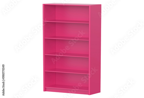 Bright pink five-shelf storage unit with smooth edges and open compartments isolated on transparent background