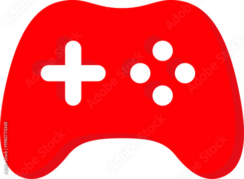Red gamepad controller vector icon for video game and entertainment