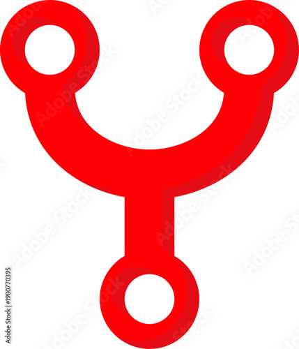 Red triple node connection icon for data network and link system