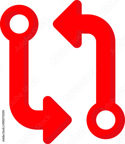 Red git pull request icon for developer code review and software sync