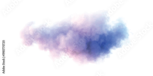 A beautiful and soft plume of ethereal blue and purple smoke floating against a white background