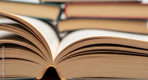  Stack of Books in Warm Light with Page Texture
