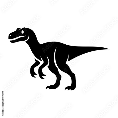 Logotipo con dibujo minimalista con la silueta de un dinosaurio tipo velociraptor