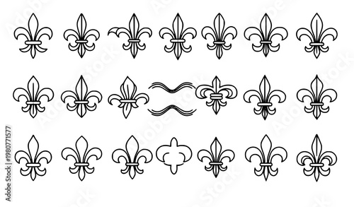 Fleur de lis line icon set ornamental lily vector collection