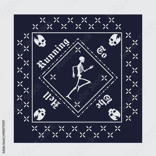 Run to the Hell Bandana with Skull Active Element Perfect for Print, Apparel, etc