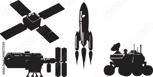 Space rocket launch. Vector illustration of starting space rocket with smoke clouds on dark night sky background.