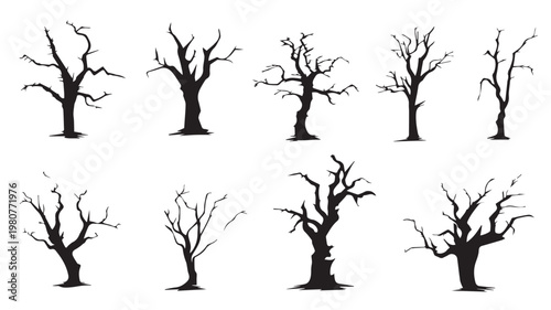 Silhouette Trees: A collection of stylized silhouettes of leafless trees, evoke a sense of desolation and mystery. This artful composition, perfect for adding a touch of drama to any project.