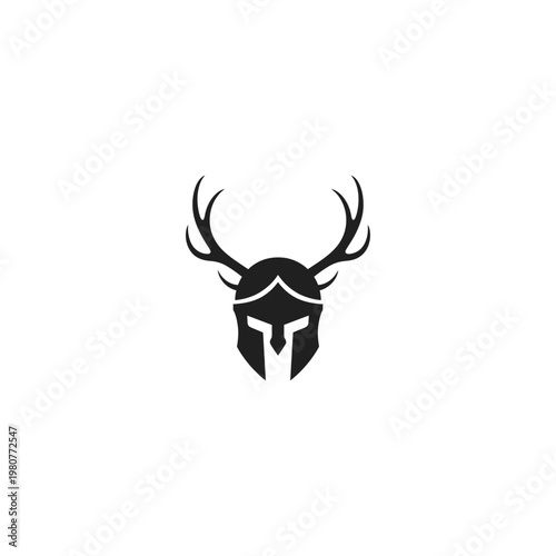 Spartan Helmet with Antlers Silhouette Logo on White Background - Warrior Spirit