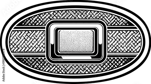 A geometric vector illustration of a central rectangle within a textured oval frame