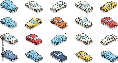 Flat color isometric classic car vector icon design