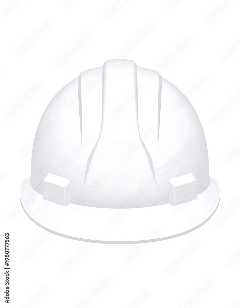 Fototapeta premium A pristine white protective construction helmet, shown in a clean, isolated studio shot against a white background. Realistic rendering