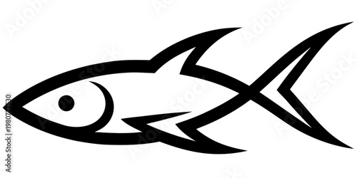 Fish Outline Icon Minimalist Sea Animal Silhouette Isolated on White Background