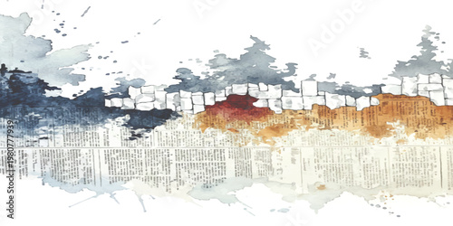 An artistic representation of a stone wall boundary set against a soft and neutral background