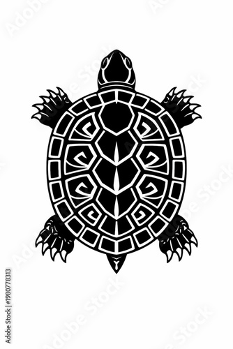 Vector Illustration of Blackwork Style Tattoo of Turtle