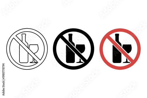 A set of vector icons prohibiting alcohol consumption
