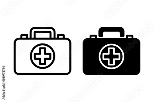 A vector graphic illustration of two medical first aid kit icons