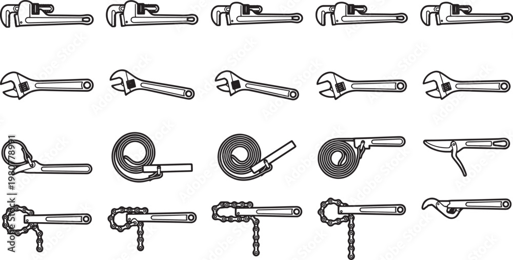 Fototapeta premium A comprehensive collection of mechanical tools, essential instruments for repair and construction. Meticulously captured in a detailed overhead shot.