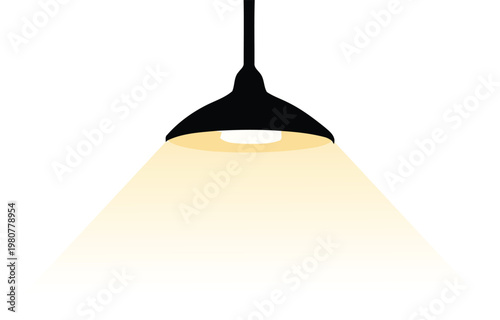 A black pendant light with a yellow glow