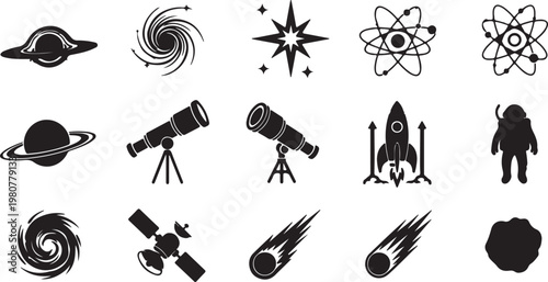 Space rocket start up launch symbol innovation development technology flat design icons set template vector illustration