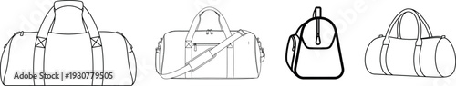 Sports bag design silhouette illustrations of athletic duffel bags gear