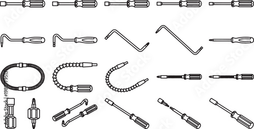 A collection of precision tools, meticulously arranged, showcases a range of screwdrivers and specialized implements for various tasks.