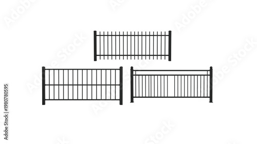 Simple black metal fence isolated on transparent background.