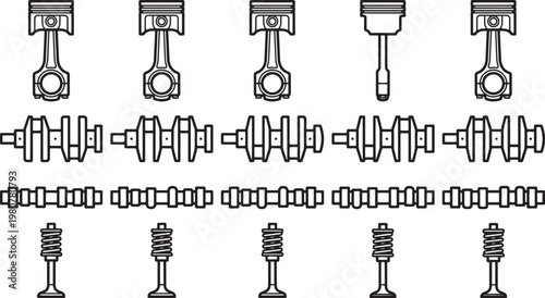 An Engine's Internal Anatomy Outlined in a Diagram, Revealing the intricate inner workings of an engine with precision and clarity. 
