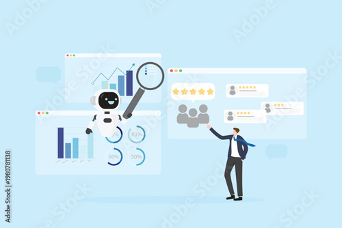 AI Marketing Analytics Dashboard with Automation Technology, Customer Insights, Data Visualization and Business Intelligence Concept